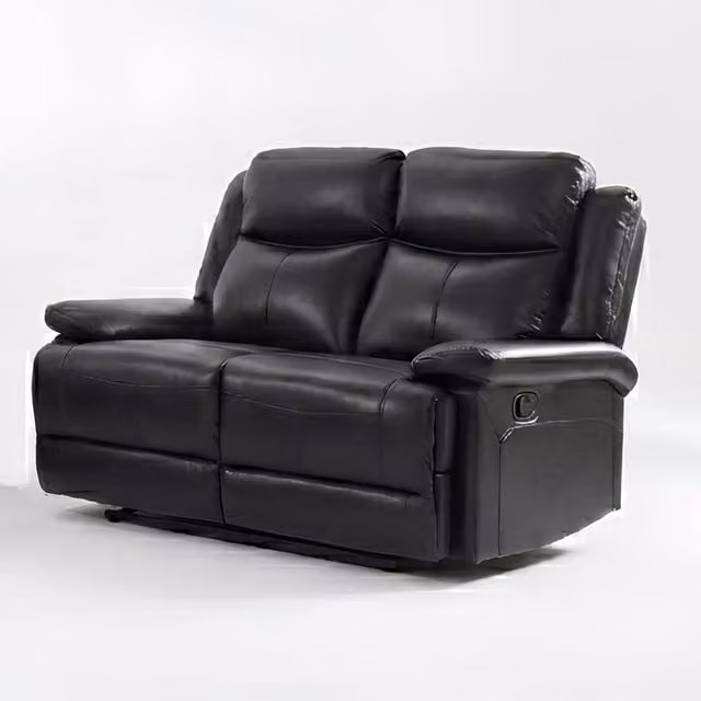 Home Luxe Interior Casper 2 Seater Manual Recliner Sofa in Black Leather, W: 130 cm, D: 45 cm
