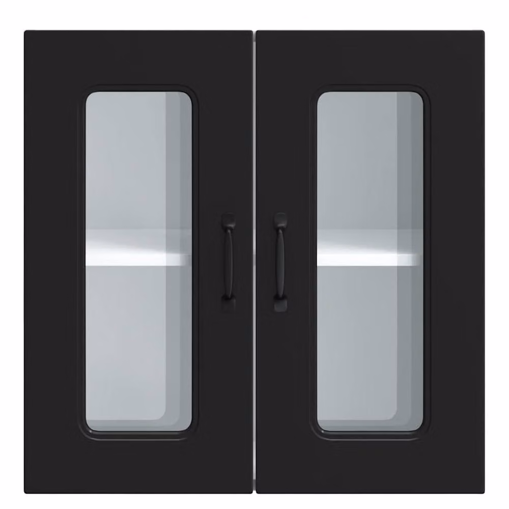 Berkfield Home Kalmar Black Wall Mounted Kitchen Cabinet with Glass Doors and Internal Shelves, W/D/H: 60 x 31 x 60 cm – 3