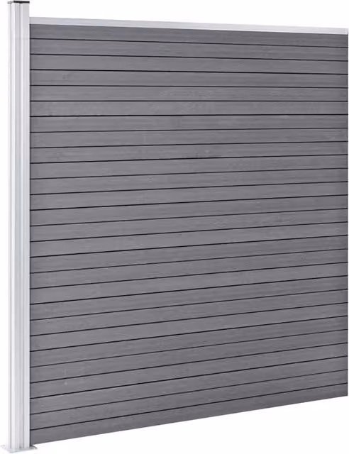 Berkfield Home WPC Fence Set in Grey, featuring 3 Square and 1 Slanted Panels, W: 619 cm, H: 186 cm – 1