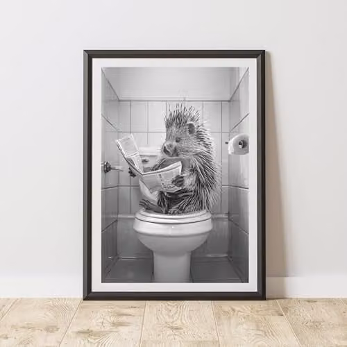60 Second Makeover Porcupine On The Toilet Animal Print Paper Poster, A3
