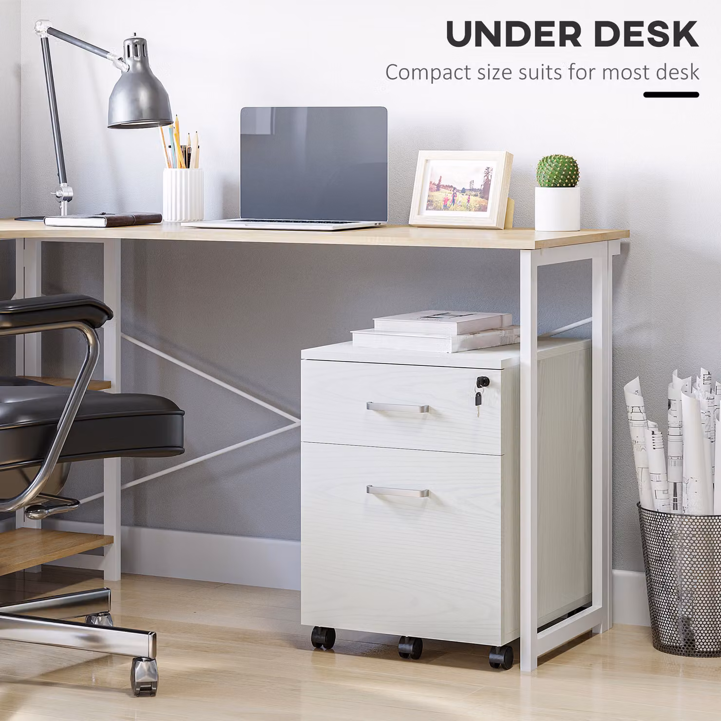 Vinsetto 2-Drawer Locking Rolling Office Filing Cabinet in White – 3
