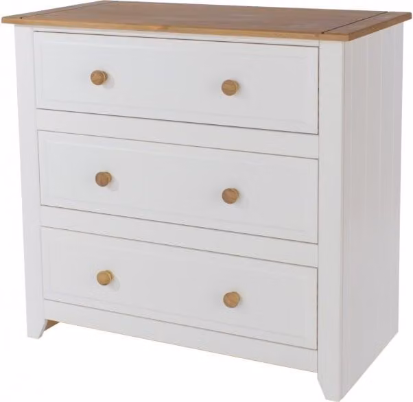 Core Capri White 3 Drawer Chest of Drawers in Rustic Waxed Pine