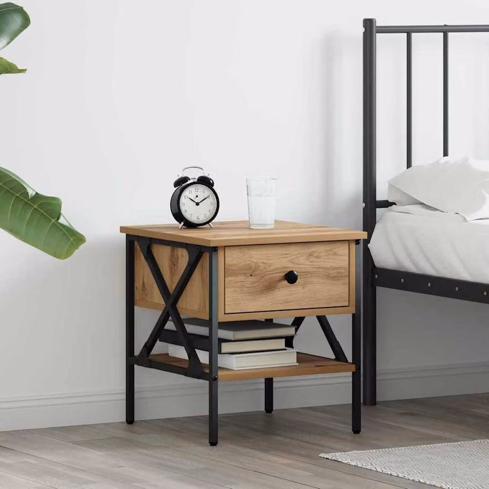 Berkfield Home Traditional Artisan Oak Bedside Table in Beige, W/D/H: 40 x 42 x 45 cm – 2