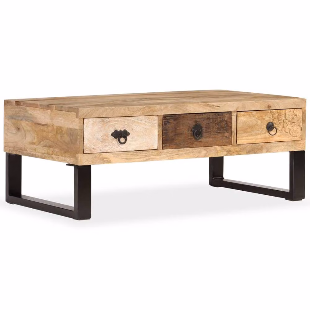 Berkfield Home Solid Mango Wood Coffee Table with 3 Drawers, Brown, W: 90 cm, D: 50 cm, H: 35 cm – 2