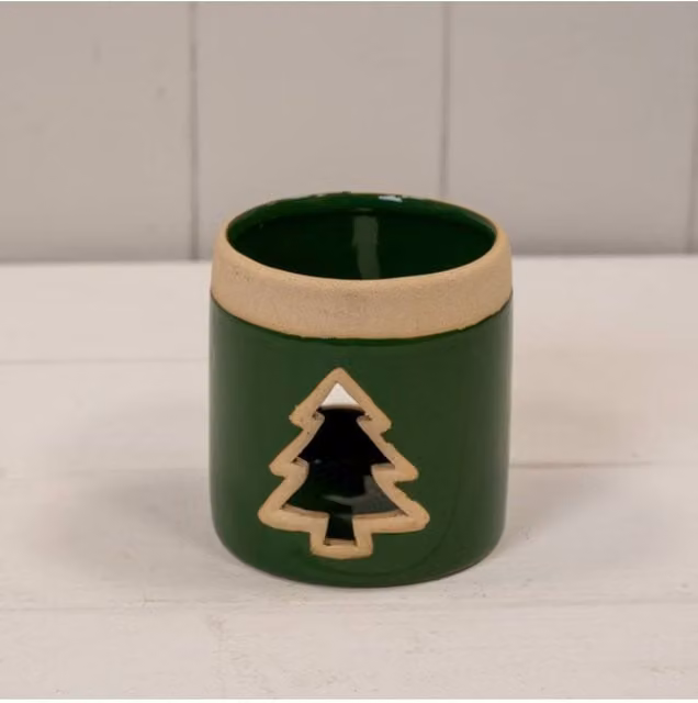 KDMD Ceramic Tree Tealight Holder in Dark Green