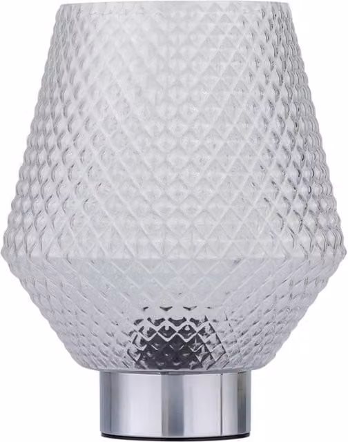 First Choice Lighting Porter Battery Operated Chrome Table Lamp with Transparent Glass in Silver