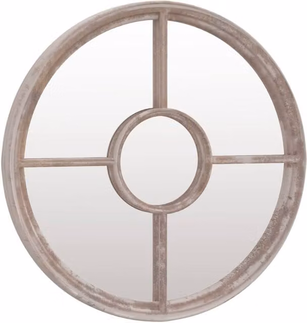 Berkfield Home Round Decorative Garden Mirror in Sand Beige, Metal and Glass, Diameter: 60 cm, Depth: 4 cm
