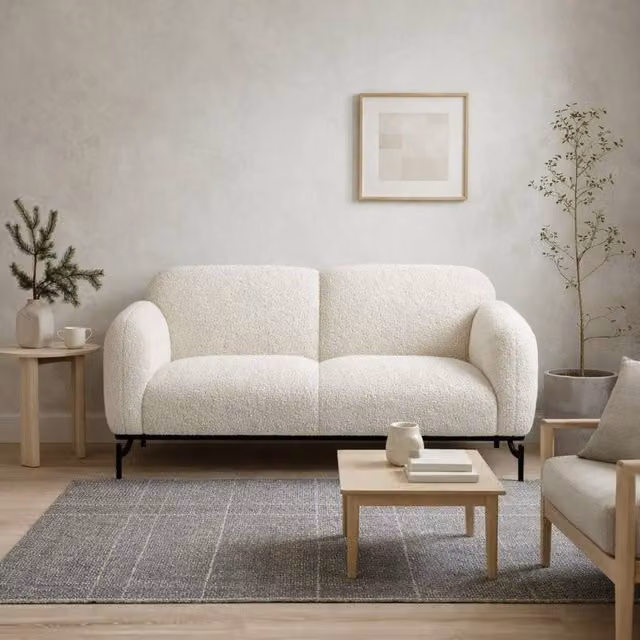 Wyld Haus Samba 2 Seater Sofa in White Bouclé with Matte Black Metal Legs – 1