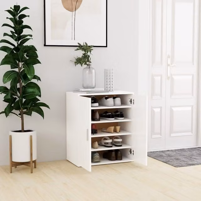 Berkfield Home White Classic Shoe Cabinet with Hinged Doors, W/D/H: 60 x 35 x 70 cm – 1
