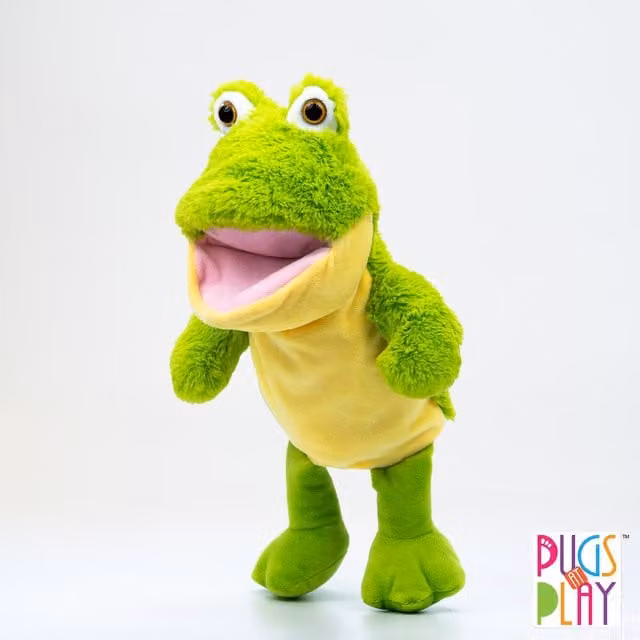 Pugs at Play Talking Frog Hand Puppet Toy in Green