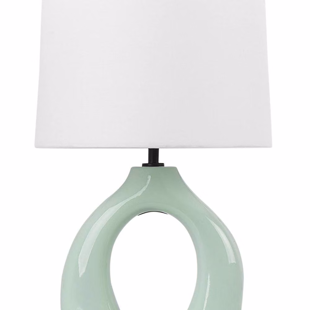 Wyld and Coco Green Ceramic Drum Table Lamp with Fabric Shade – 2