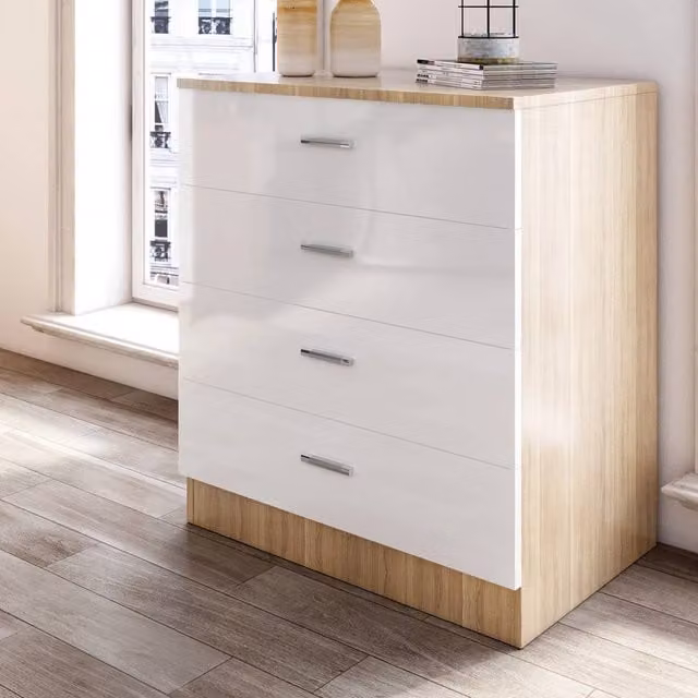 ERGOVEXA Modern Multicolour and White Glossy Bedroom Bedside Table and Chest of Drawers Set, H: 67.0 cm, W: 38.0 cm, D: 60.0 cm