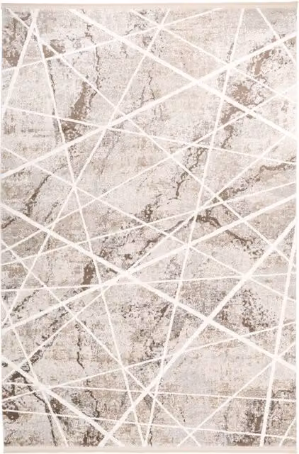 The Rug House Geometric Fringed Rectangular Rug in Beige and Yellow, W: 290 cm, D: 200 cm