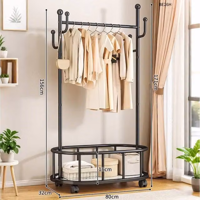 EONLION Black Double Clothes Rail Metal Hanging Rack W/D/H: 50 x 50 x 171 cm – 1