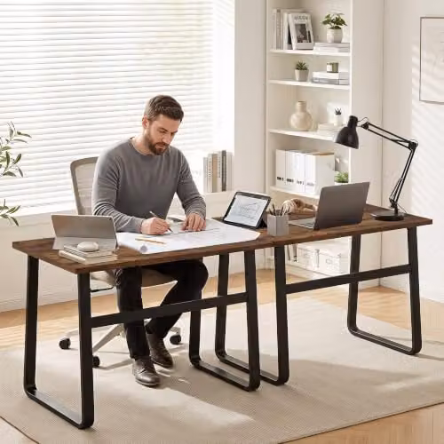 HOMCOM Industrial Computer Desk in Brown and Black, W/D/H: 100 x 58 x 74.5 cm – 9