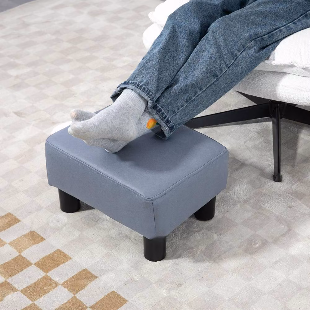 STILVORA Grey Microfibre Upholstered Footstool with Wood Frame – 3
