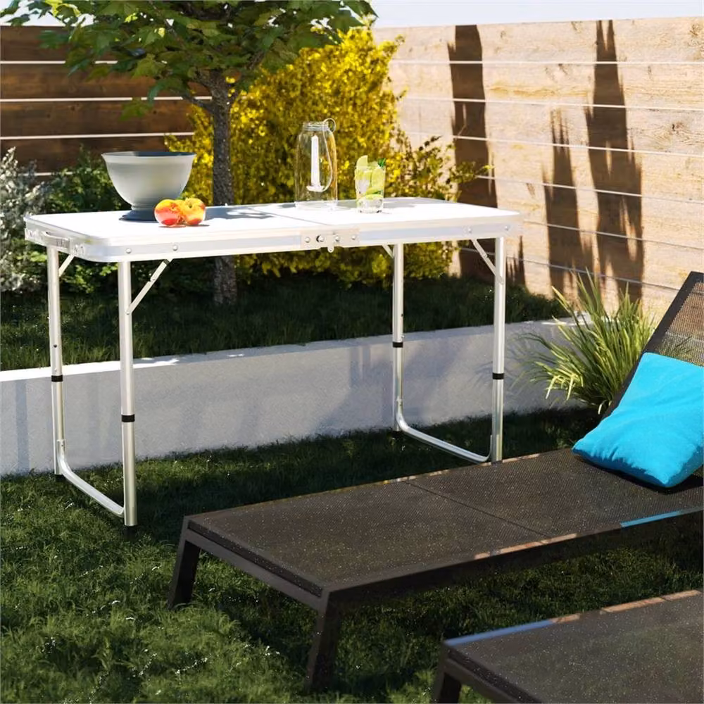 VOGREX Heavy Duty Folding Trestle Table in White, Height Adjustable, W/D/H: 120 x 60 x 70 cm – 3