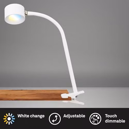 Briloner Rechargeable LED Clip On Reading Lamp with Dimmable CCT and Touch Control, White – 2