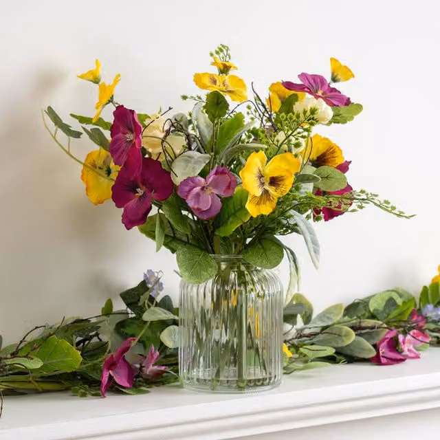 Scottish Everlastings Ltd Multicolour Spring Pansy Tabletop Floral Arrangement, Height: 37 cm