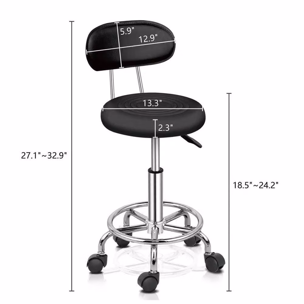 EONLION Black PU Leather Swivel Salon Stool with Backrest and Castors – 2