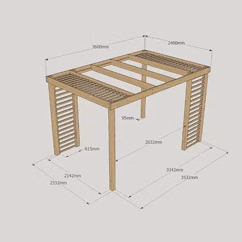 Buttercup Farm Wood Panel Pergola with Trellis in Green, W: 360 cm, L: 240 cm, H: 270 cm – 3