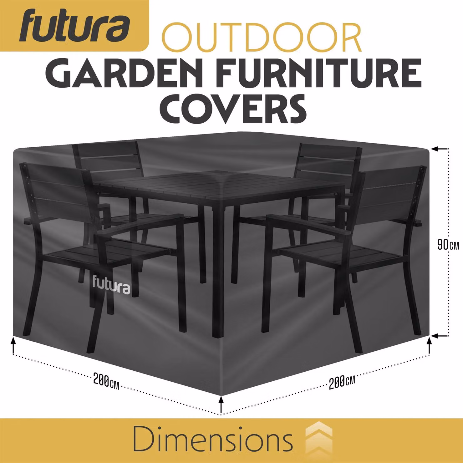 Futura Premium 600D Waterproof Square Garden Furniture Cover for Outdoor Rattan Sofas, Black, W/D/H: 200 x 200 x 90 cm – 4