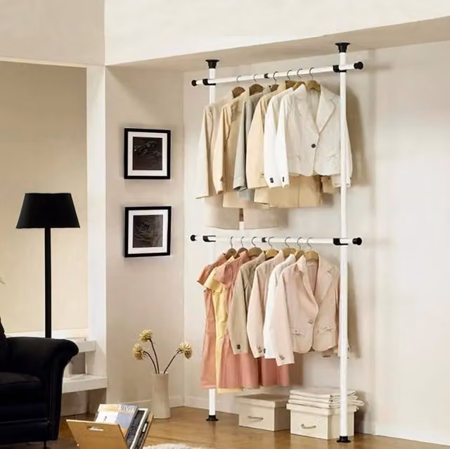 House of Home Telescopic Clothes Rack Wardrobe Organiser Hanging Rail in White, W/H: 120 x 70 cm