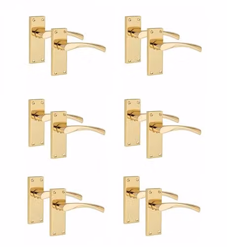 Golden Grace Victorian Scroll Door Handles Latch Set in Polished Brass, 6 Pairs