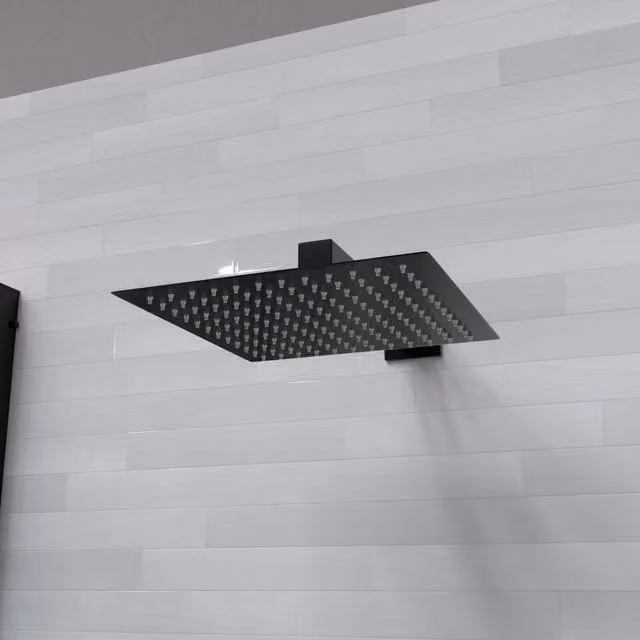 Nes Home Square Slim Rainfall Overhead Shower Head in Matte Black, 250 mm