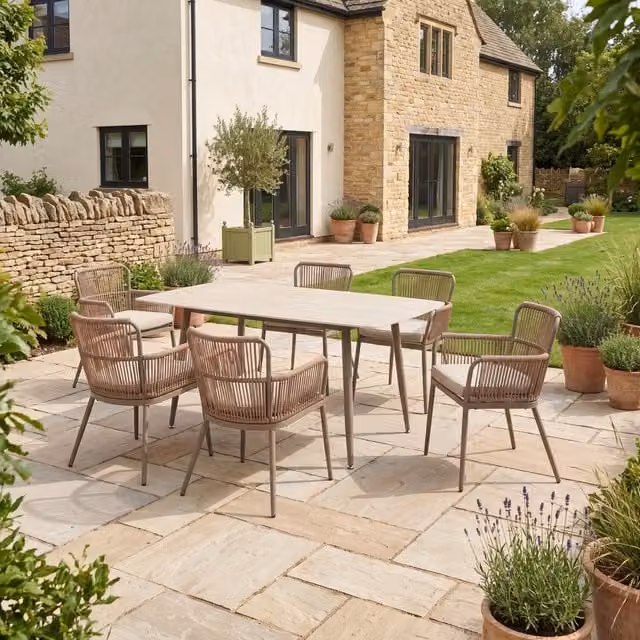 Artemis Home Westcott 6 Seat Garden Dining Set with Rectangular Ceramic Table in Brown
