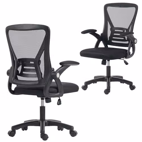 HOMCOM Black Task Chair with Armrests and Castors for Home Office and Bedroom