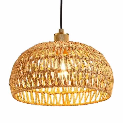 Harper Living Easy Fit Handwoven Rope Dome Pendant Lamp Shade with Reducer Ring, Yellow and Brown