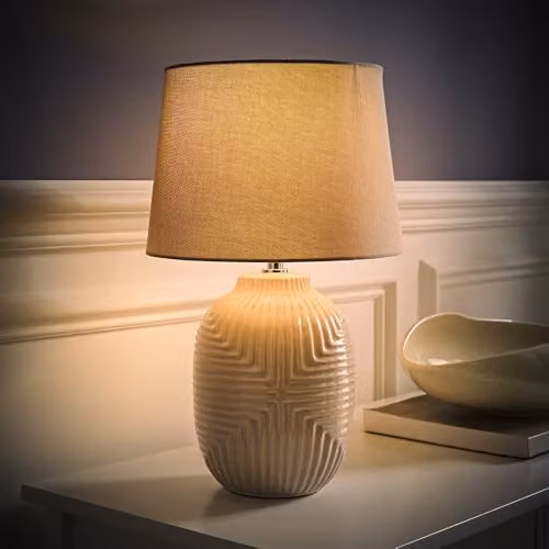ValueLights Harrison Modern Ceramic Table Lamp in Grey and Chrome – 3