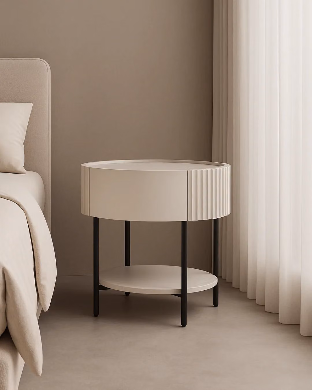 Tommy Franks Modern Matte Beige Bedside Table with Soft Close Drawers