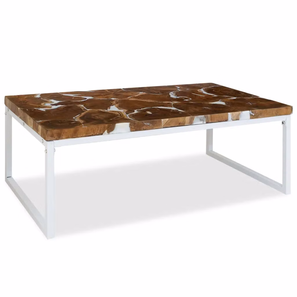 Berkfield Home Teak and Resin Coffee Table in White and Brown, W/D/H: 110 x 60 x 40 cm – 2