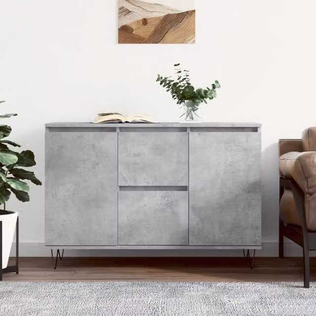 Berkfield Home Industrial Sideboard in Concrete Grey, W/D/H: 104 x 35 x 70 cm