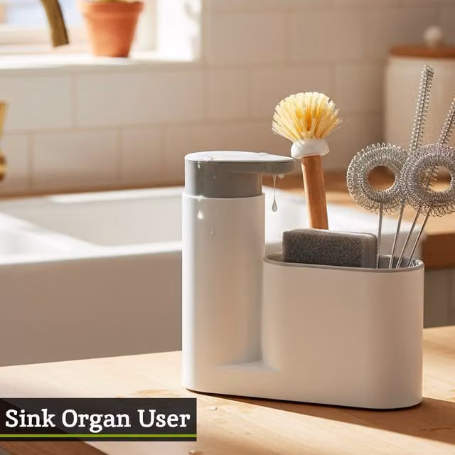 Orsina Refillable Plastic Sink Tidy with Pump and Sponge Compartment in Grey or White