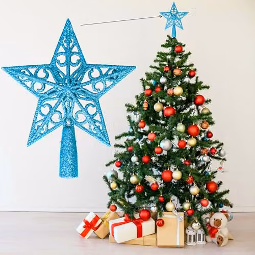 Shatchi Blue Glitter Star Christmas Tree Topper, 14.5 cm – 2