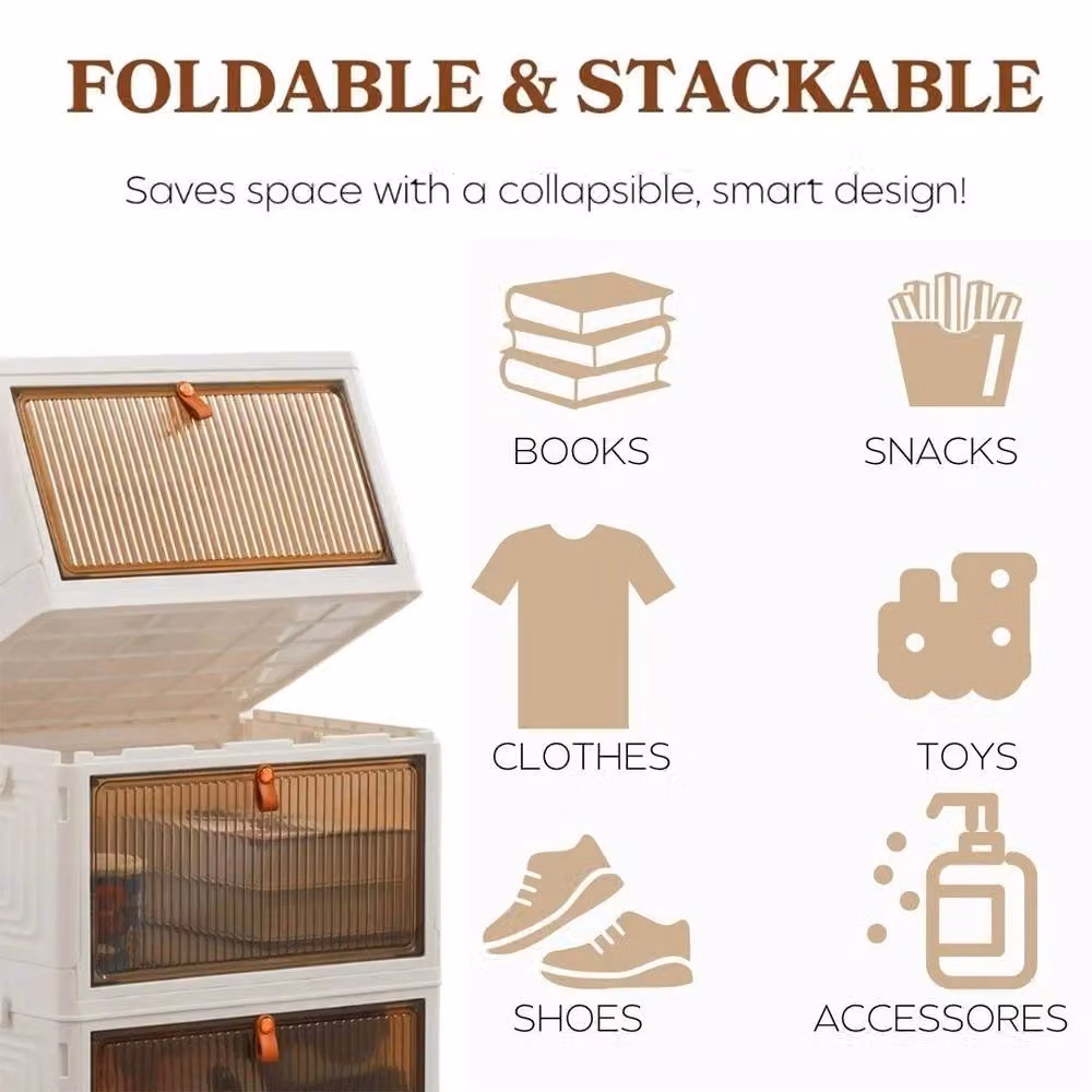 FORGEVIO 2-Tier Stackable Folding Storage Boxes with Lid, White, 46L Total Capacity – 3