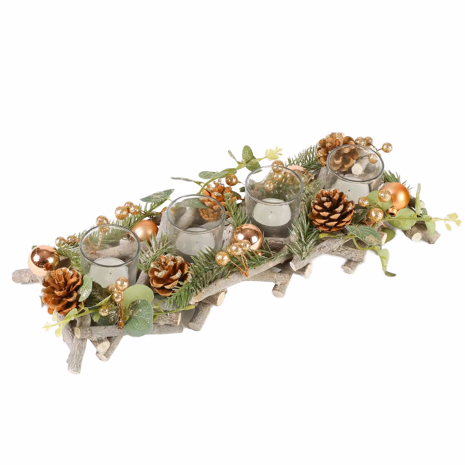 Dibor Rose Gold Sparkle Four Tealight Tabletop Centrepiece Christmas Décor, 40 cm – 2