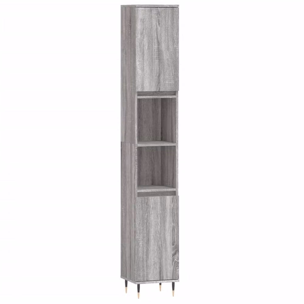 Berkfield Home Grey Sonoma Freestanding Bathroom Cabinet with Hinged Doors and Internal Shelves, W/D/H: 30 x 30 x 190 cm – 3