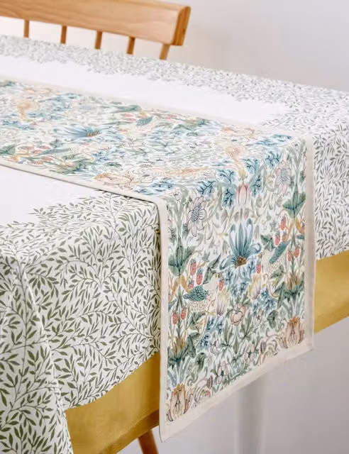Morris & Co Strawberry Thief Multicolour Floral Pure Cotton Rectangular Table Runner