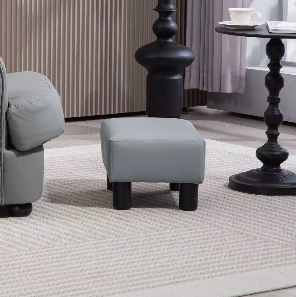 STILVORA Grey Faux Leather Upholstered Footstool with Wood Frame – 2
