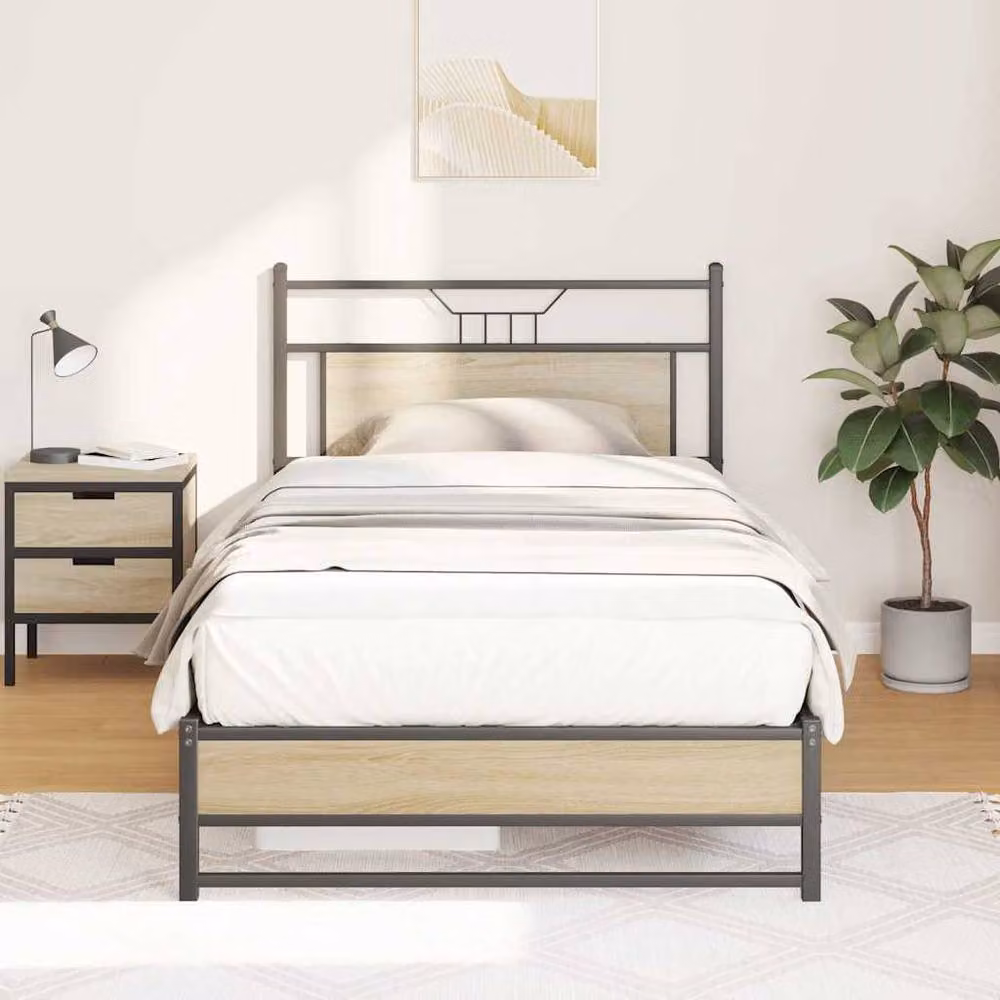 Berkfield Home Sonoma Oak Decorative Bed Frame in Light Oak, W/D/H: 105.5 x 190 x 91.5 cm – 2