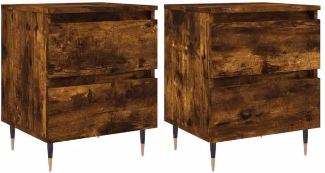 Berkfield Home Set of 2 Smoked Oak Bedside Cabinets, Brown, W/D/H: 40 x 35 x 50 cm