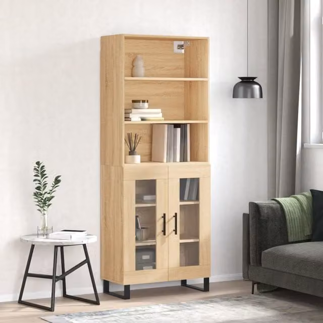 Berkfield Home Sonoma Oak Highboard in Brown, W/D/H: 69.5 x 34 x 180 cm