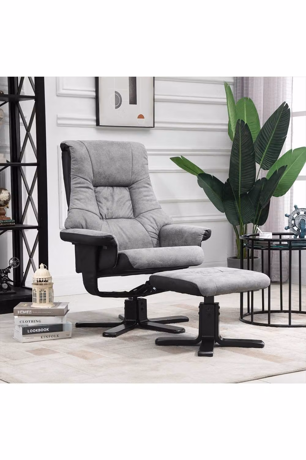 ERGOVEXA Grey Fabric Microfibre Swivel Recliner Armchair with Matching Ottoman – 2