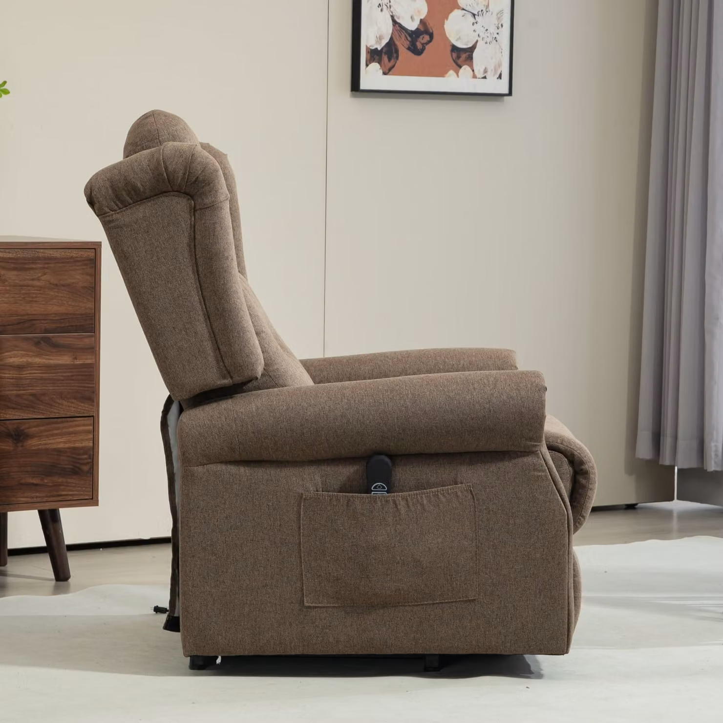 HOMCOM Power Lift Recliner Chair in Dark Brown, Wingback Button Tufted Electric Lift Chair for Seniors with Remote Control and Storage Pockets – 8
