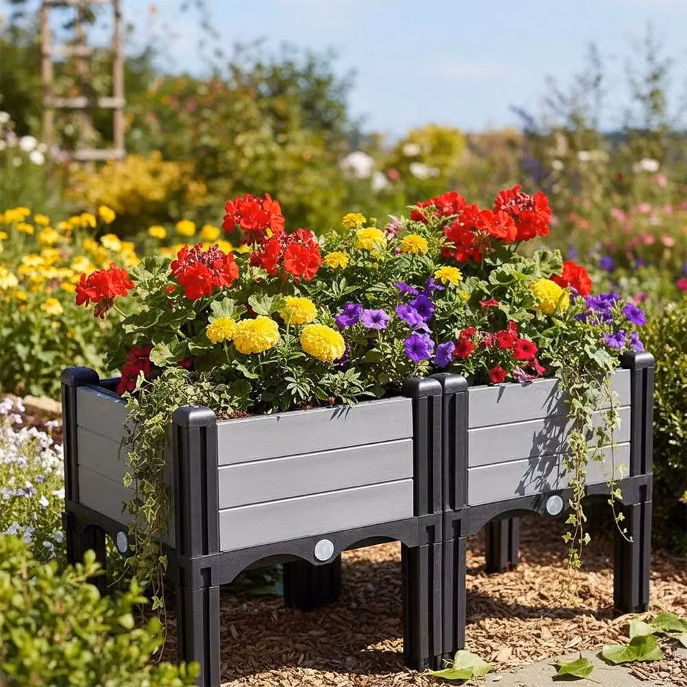 NESTLUNE Grey Raised Garden Bed Planter Pot W: 60 cm, D: 30 cm, H: 33 cm – 4