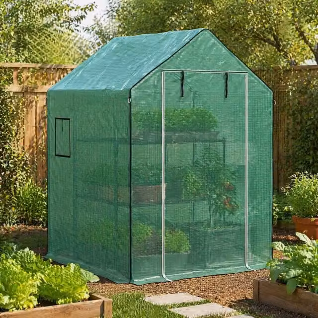 STILVORA Green Plastic Greenhouse Cover Replacement with Roll-up Door and Windows, W/D/H: 190 x 143 x 140 cm